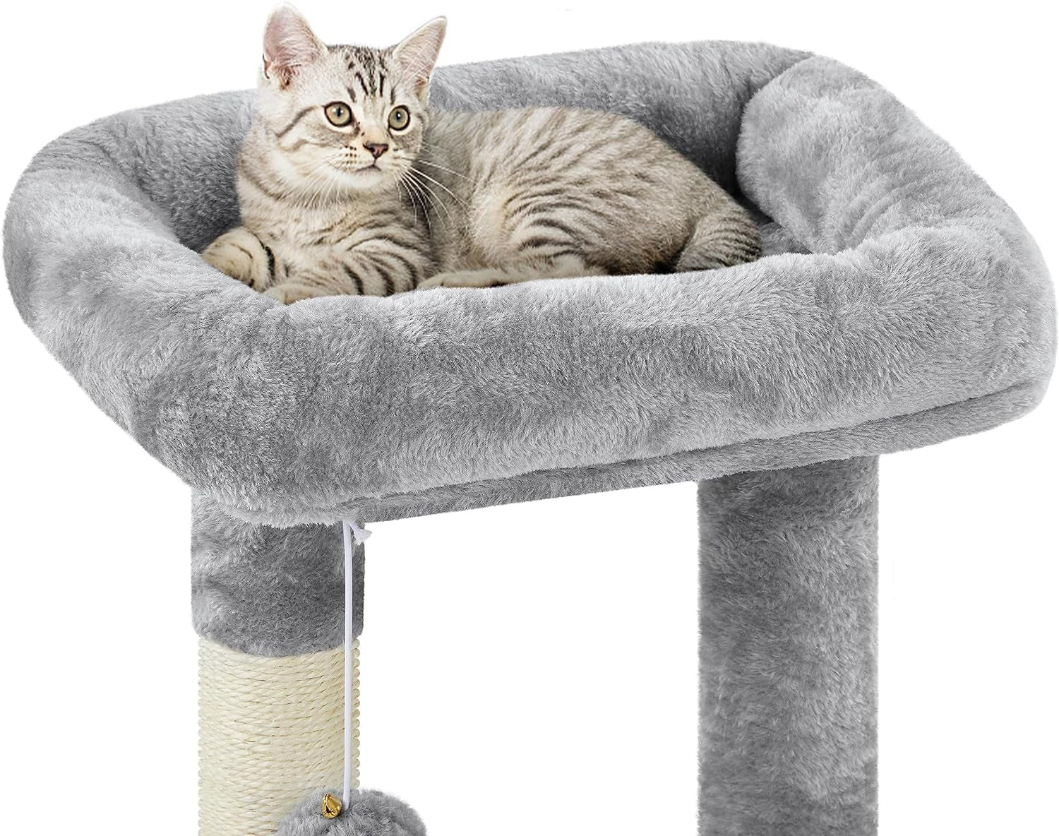34In Small Cat Tree W/Condo & Basket for Indoor Cats, Light Gray