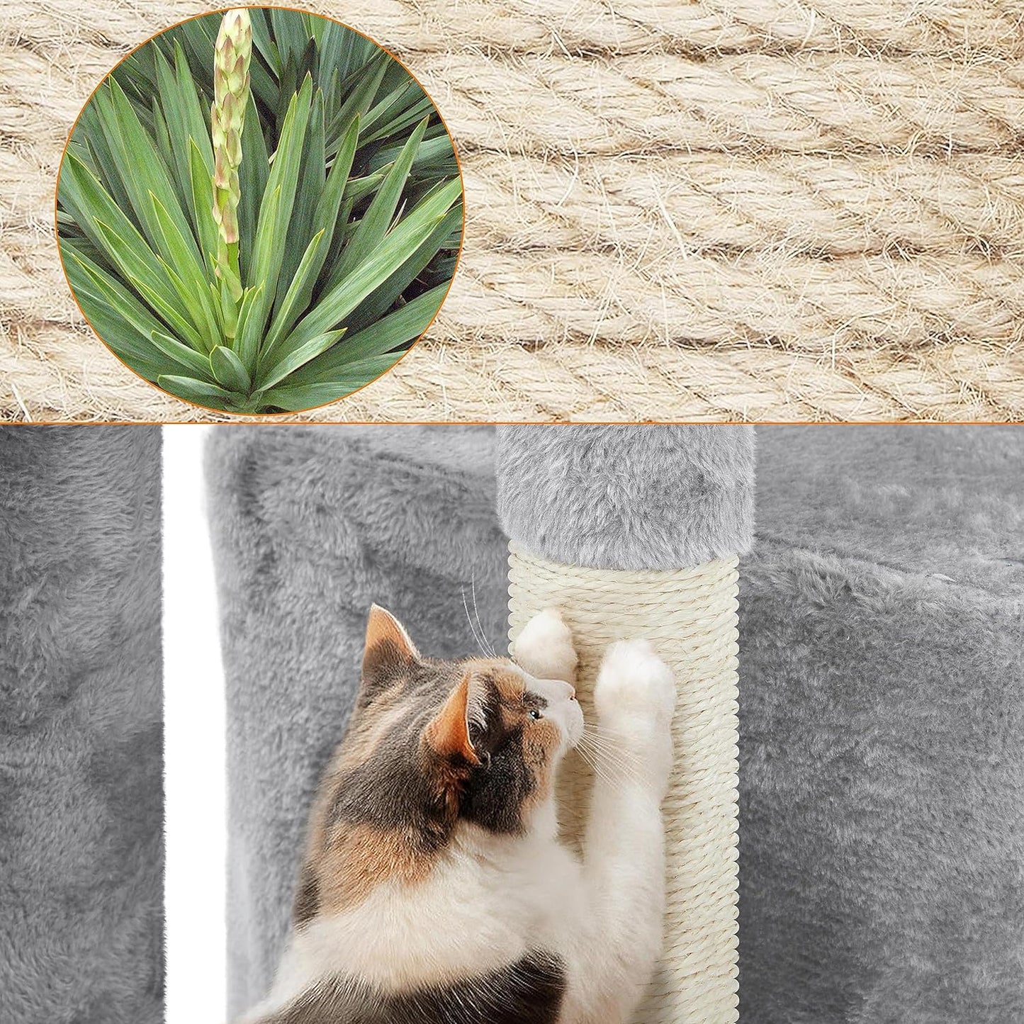 34In Small Cat Tree W/Condo & Basket for Indoor Cats, Light Gray