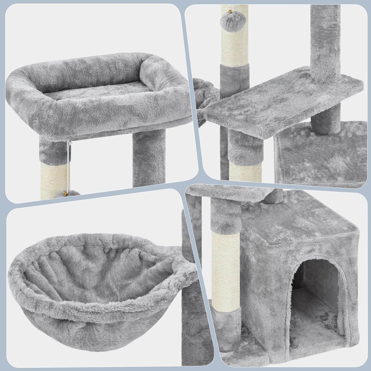 34In Small Cat Tree W/Condo & Basket for Indoor Cats, Light Gray