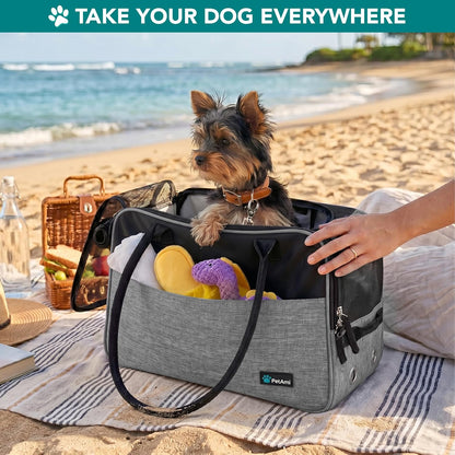 Small Dog Purse Carrier with Pockets, Airline Approved, Grey