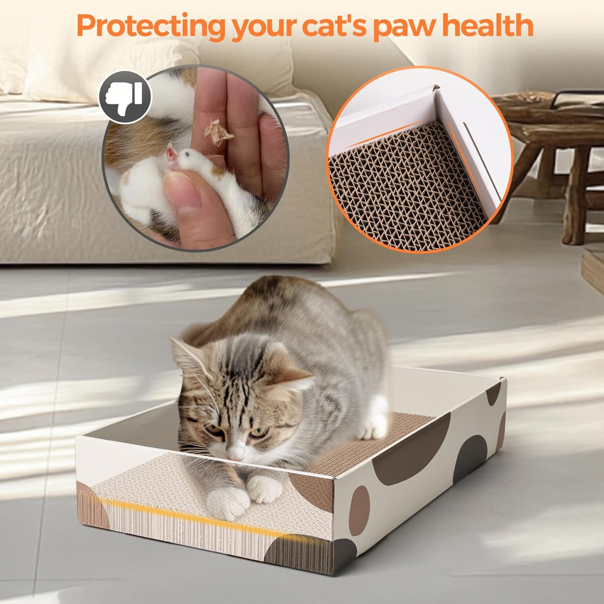 Cat Scratcher Box 17 X 10 In, 3 Reversible Cardboard Pads for Cats