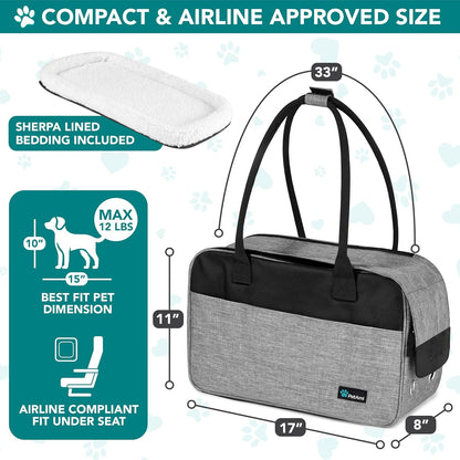 Small Dog Purse Carrier with Pockets, Airline Approved, Grey