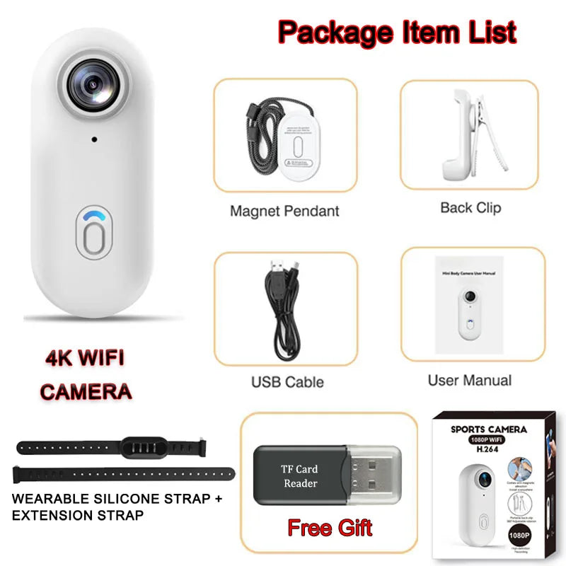 4K HD Mini Pet Collar Camera Wide Angle Lens 1080P FHD Portable Dog Cat Neck Camera Vlog Sport Action Body Wifi Video Recording