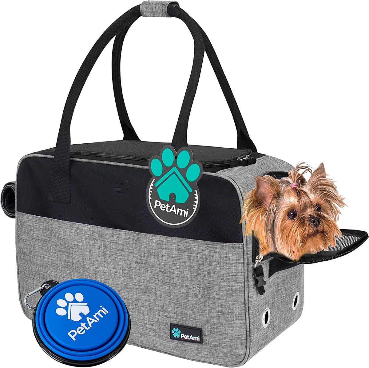 Small Dog Purse Carrier with Pockets, Airline Approved, Grey