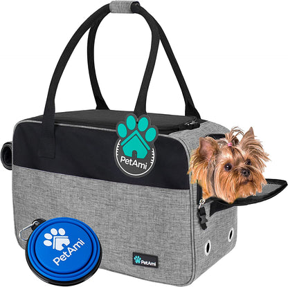 Small Dog Purse Carrier with Pockets, Airline Approved, Grey