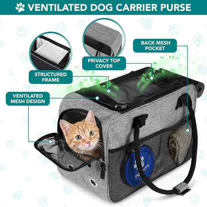 Small Dog Purse Carrier with Pockets, Airline Approved, Grey