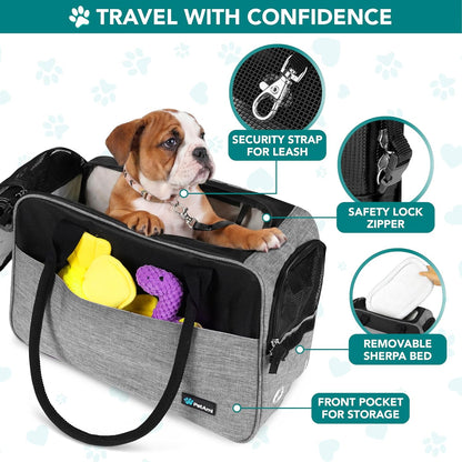 Small Dog Purse Carrier with Pockets, Airline Approved, Grey